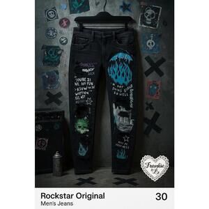 Rockstar Original Koontz Moto Graffiti Jeans Black 30 – Distressed Flame Print